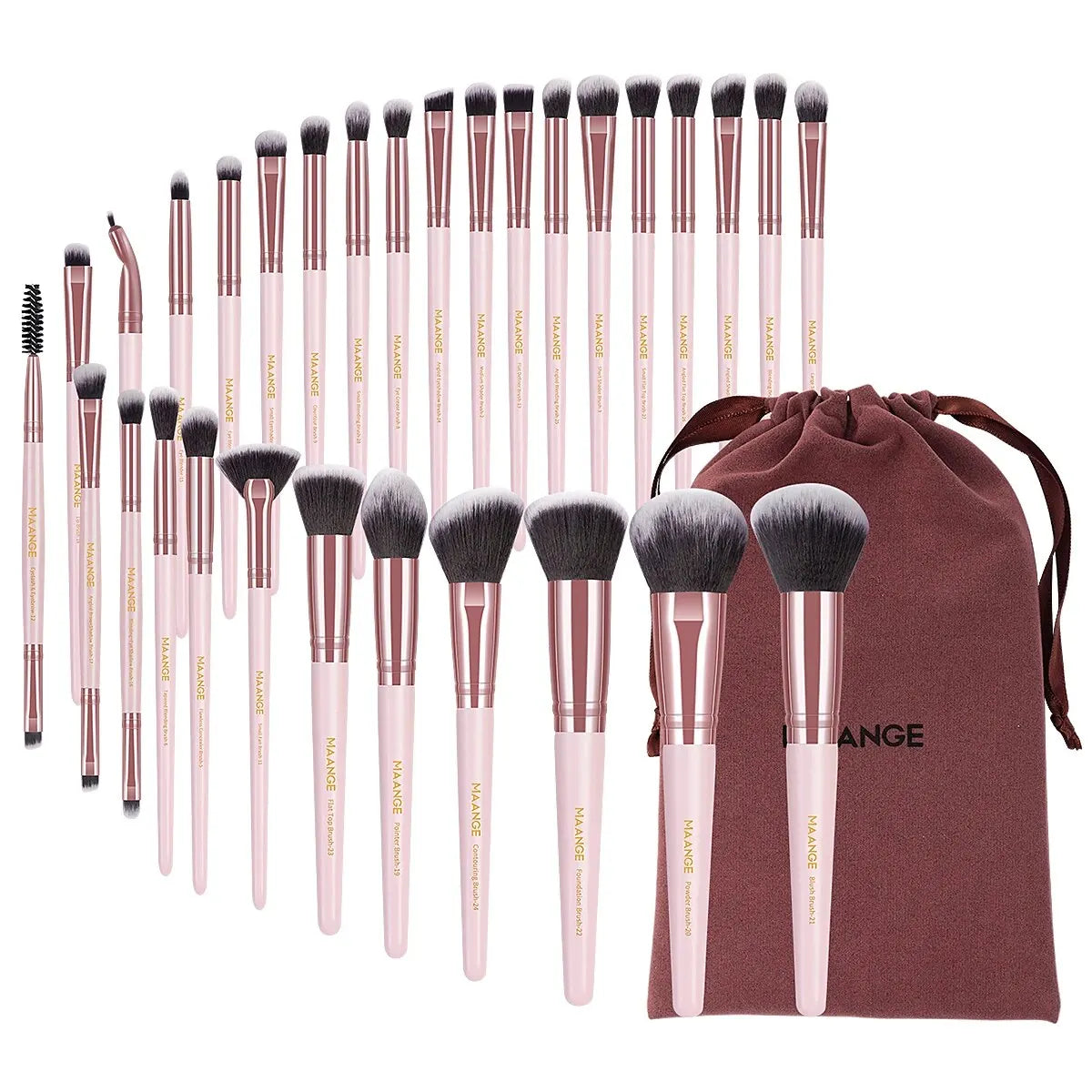 MAANGE 30pcs Professional Makeup Brush Set Foundation Concealers Eye Shadows Powder Blush Blending Brushes Beauty Tools with Bag